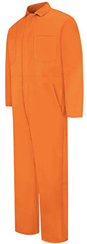 Red Kap Men's Snap Front Cotton Coverall, Oversized Fit, Long Sleeve, Orange, 38