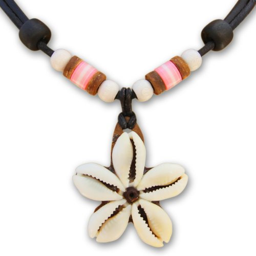 HANA LIMA Blumenkette Muschelkette Surferkette Lederkette Halskette Damen Surferhalskette