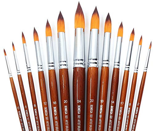 13 Pcs Long Handle Pointed Round Large Paint Brushes Set with Premium Quality Synthetic Sable Hair for Acrylic Watercolour Oil Gouache Painting by Art Students, Professionals and Artists
