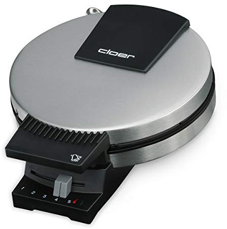 Cloer 289ESR Hörncheneisen für hauchdünne, knusprige Hörnchen, 800 W, Hörnchenkaliber 15 cm Durchmesser, zuckerresistente Doppelbeschichtung, schwere Backplatten, Edelstahl