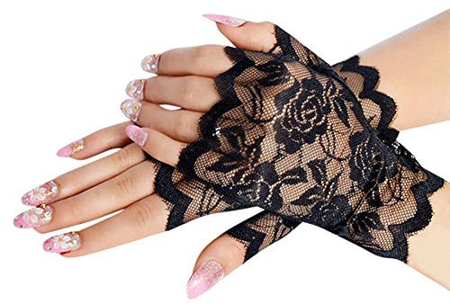 Tonsee Damen Vintage Handschuhe Sexy Spitze Abendhandschuhe Handschuhe Brauthandschuhe Abendkleid Party Hochzeit Karneval Classic Elastisch Handschuhe (Schwarz)