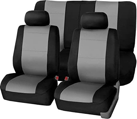 akhan SB614 - Sitzbezug Set, für Fahrzeuge mit oder ohne Seitenairbag, Schwarz, Grau