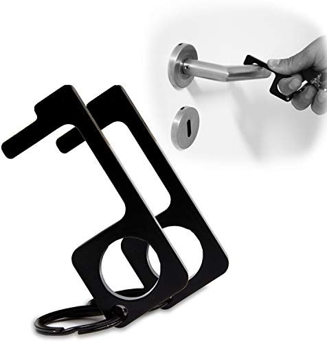 Urhome 2x Kontaktloser Türöffner & Schließer als Schlüsselanhänger in Schwarz I No Touch Keychain Kontakt Vermeidung I Greifwerkzeug Kontaktlose Verwendung für Aufzug Schublade Tür