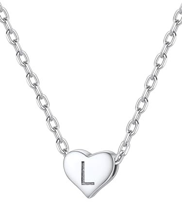 Silvora Buchstaben Kette Damen Silber 925 Alphabets L Initialen Kettenanhänger Damen Kette mit Buchstaben L Mini kleine Initial Herz Anhänger für Frauen Mädchen 40cm+5cm