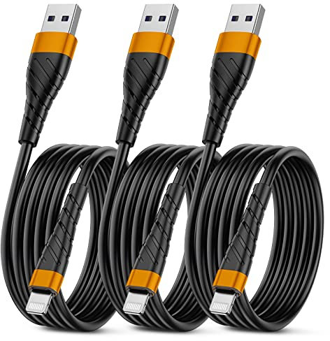 OIITH Apple MFi Certified iPhone Charger Cable 3 Pack 6 Ft, Long Lightning Charging Cord, Fast 2.4A iPhone USB Cord Compatible with iPhone12/11/XS/Max/XR/X/8/8P/7P/6 - Orange