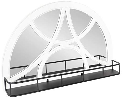 Kate and Laurel Hollowday - Espejo de pared arqueado con marco de madera rústica con estante, 18.5 x 30 pulgadas, blanco y negro, decoración de pared de granja