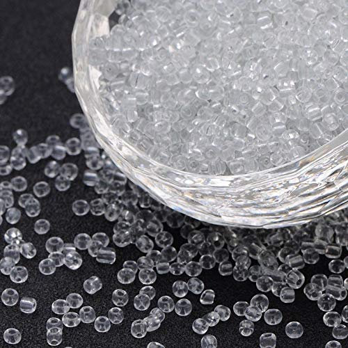 1100 Stück Glas Rocailles 4mm, 6/0, Pony Perlen, Klar Mini Rund, Seed Beads (Crystal Transparent)