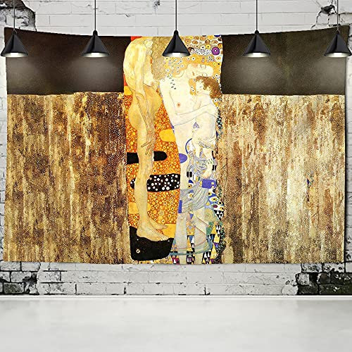 Gustav Klimt Ölgemälde Tapisserie Wandbehang Kuss Von Gold Abstrakte Kunst Dekoration Polyester Decke Yogamatte Home Schlafzimmer Kunst Personalisieren (B)200×(H)150CM E