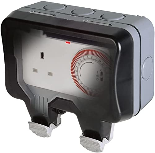 British General 2 x 13A Nexus Storm Weatherproof Time Controlled Switch - Grey