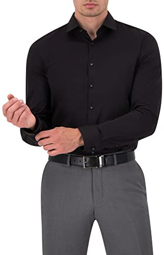 OLYMP Herren Businesshemd No. Six 24/Seven,Männer Hemd,Langarm,Einfarbig,Uni,super Slim,Urban Kent,bequem wie EIN T-Shirt,schwarz 68,42