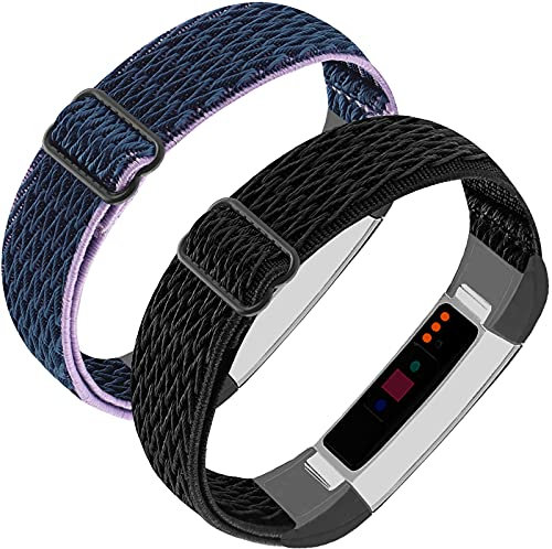 Verstellbare, elastische Nylonbänder, kompatibel mit Fitbit Alta und Alta HR Fitness-Tracker, 2 Stück, geflochtenes, dehnbares Armband, Zubehör, Armband, Uhrenarmband, Sport-Ersatzband für Damen und
