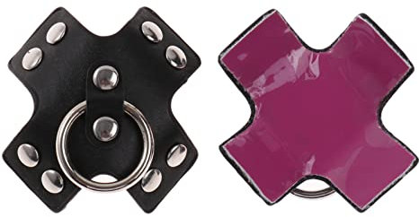 CHICTRY Selbstklebend Nippel Cover Leder Brustwarzen Abdeckung mit Metall O-Ring Kreuz Form Aufkleber Nippelpads Schwarz B One Size