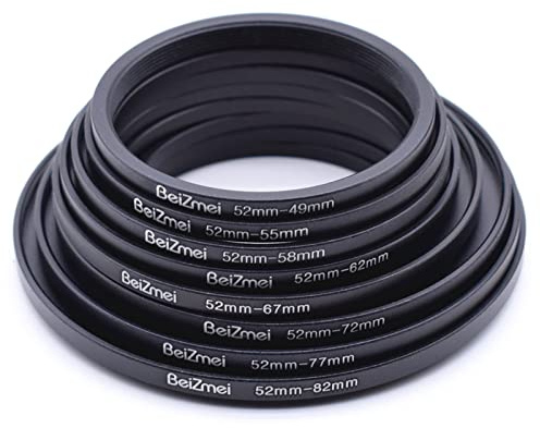 8Stück Kamera Objektiv Filter Ring Kompatibel für 49mm Kamera Objektiv,52-49/52-55/52-58/52-62/52-67/52-72/52-77/52-82.CNC eloxiertem Aluminium.(52mm Step-Up Ringe(8 Stück Set))