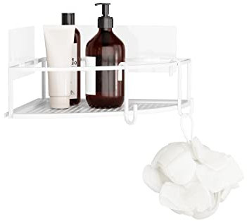 Umbra Cubiko Eckregale, Duschablage ohne Bohren mit Haken, Weiss, 2er-Set