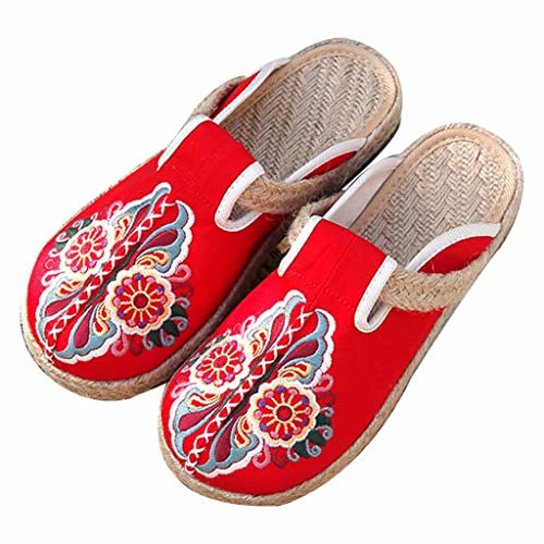 Zapatillas De Lino con Punta Cerrada En La Parte Inferior De Goma, Zapatillas De Deporte De Arte Floral A La Moda para Mujer, Zapatos De Viaje Sin Cordones De Lona Pintada para Mujer