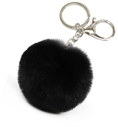 Xsclpomddy Porte-clés pompon en fourrure synthétique souple pour sac de voiture, Noir , 3.1in