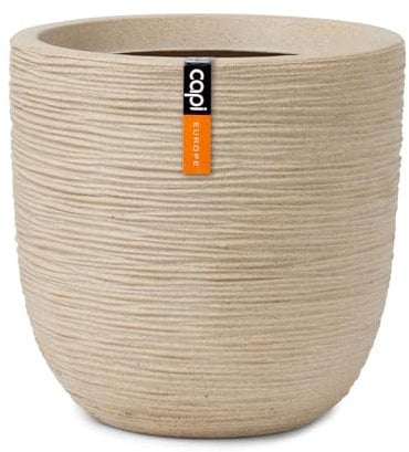 Capi Europe - Blumentopf Kugel Waste Rib NL - 43x41 - Terrazzo beige - Öffnung Ø35 - Blumentopf für den Innen- und Außeneinsatz - Bruchsicher - 100% recycelbar - KTBR933