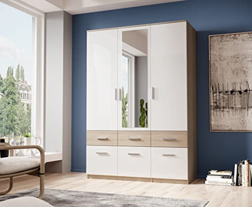 möbelando Kleiderschrank >Box< (BxHxT: 135x198x55 cm) in Sonoma Eiche/Weiß
