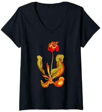 Damen Fleischfressende Pflanzen Sarracenia Trompete Krug Pflanze T-Shirt T-Shirt mit V-Ausschnitt