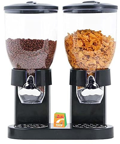 Distributeurs de Céréales - Cornflakes Dispenser - Noire - Contenants de Céréales - Avec 2 contenants -Distributeur de cornflakes pour le petit déjeuner- Petit-déjeuner - Outils de Cuisine (Noir)
