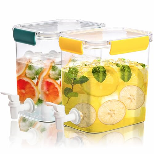 Elsjoy 2 Stück Kunststoff Getränkespender mit Zapfen, 1 Gallone (3,5 L) Getränkespender Kaltgetränkebehälter für Eistee, Limonade, Kühlschrank, Bar, Party, Verschlussdeckel