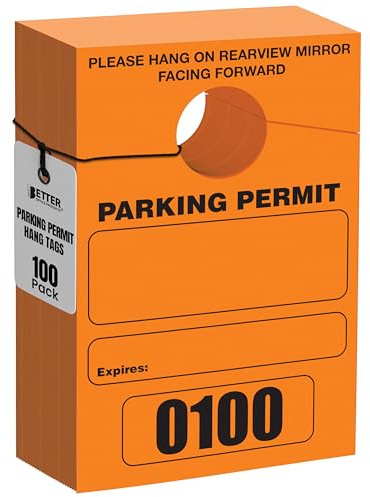 Parking Permit Hang Tags, 100 Pack, Temporary Parking Passes, Bulk Pack, Custom Passes Numbered 1-100, 3.15 x 4.75 Placards for Rearview Mirror by Better Office Products (Orange)