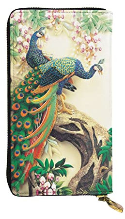 Orientalischer Pfau auf Blume Baum Damen Europäische Geldbörse kann 12 Karten Reisepass Brieftasche Familienpass Ordner Modern/Fit