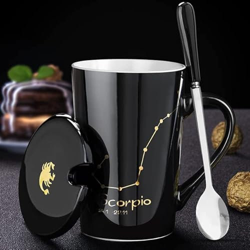YIPOCH Segno zodiacale Tazza in ceramica con coperchio Tazza da caffè con cucchiaio Coppia tazza di acqua di latte