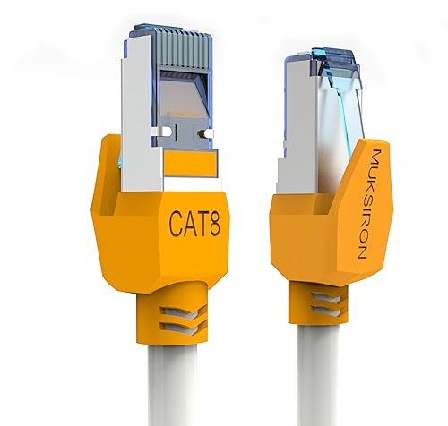 MUKSIRON Cat8 Ethernet Cable 3ft,Heavy Duty High Speed 26AWG Professional Cat 8 LAN Network Cable 40Gbps, 2000Mhz with Gold Plated RJ45 Connector, Weatherproof for Router/Gaming/Modem/TP-Link