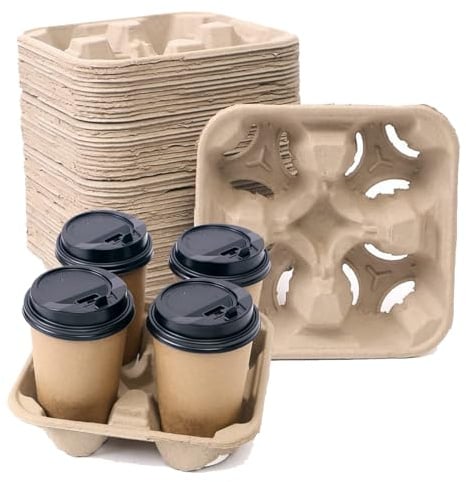 UBozeuiv 4-Cup Disposable Pulp Fiber Drink Carrier Tray for 8-32 oz Cups
