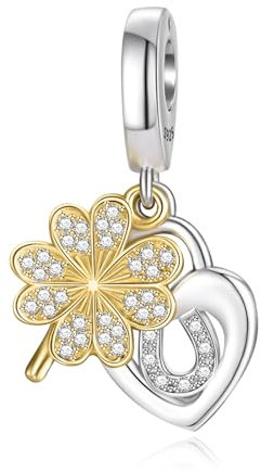 Vierblättriges Kleeblatt Glückshufeisen Charms für Pandora Charms 14 karätiges Goldkleeblatt