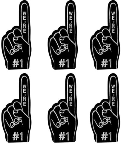 ALEGRE® 6 Stück Schaumstoff Finger,Mini Schaumfinger Nummer 1,Inspirierend Sportfan Zubehör,Party Gadgets,Schaumstoff Hand für Spiele,Stadion,Events,Cheerleading Jubeln,Weltmeisterschaft(Schwarz)