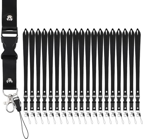 Segus Schlüsselband zum Umhängen, 20 Stück Lanyard Schwarz mit Karabinerverschluss Abnehmbar, Schlüsselband aus Nylonimitat, Schlüsselband Lang für Schlüssel, Mobile Handys, Namensschilder, Karte