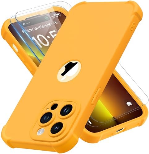 ORETECH for iPhone 14 Pro Max Case 6.7 inch, with [2 Pack Screen Protector] [Camera Lens Guard] [15FT Military Grade Drop Test] 360° Shockproof Slim Fit Design Rubber Bumper Phone Cover - Yellow