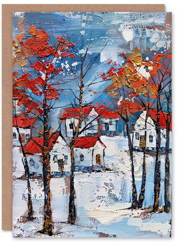 Artery8 Norwegen Winter Wald Traditionell Rot Dach Geburtstagskarte