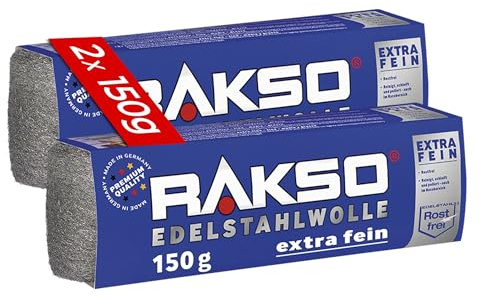 RAKSO Edelstahlwolle extra-fein - 300 g, 2 Banderolen à 150g rostfrei, glättet gerbsäurehaltige Hölzer ohne Blauverfärbung der Maserung