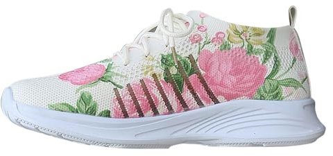 Scarpe da ginnastica da donna con stampa floreale rosa, stampa alla moda, fondo piatto, grandi scarpe casual con lacci, scarpe da tennis, scarpe da pallavolo, Colore: rosa., 38 EU