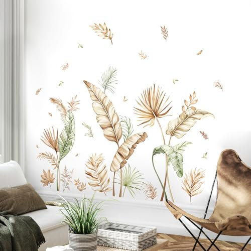 Tanlaby Stickers Muraux Feuilles de Palmier Boheme Autocollant Mural Plante Tropicale Feuilles Décoration Murale pour Salon Chambre Bureau