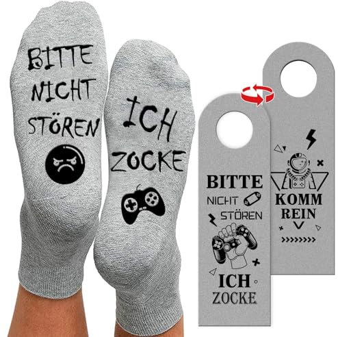 Lustige Socken mit Spruch Bitte Nicht Stören Ich Zocke, Kleine Weihnachtsgeschenke für Männer Gaming Socken Gamer Geschenke für Adventskalender Füllung Männer Teenager Junge zu Weihnachten Geburtstag