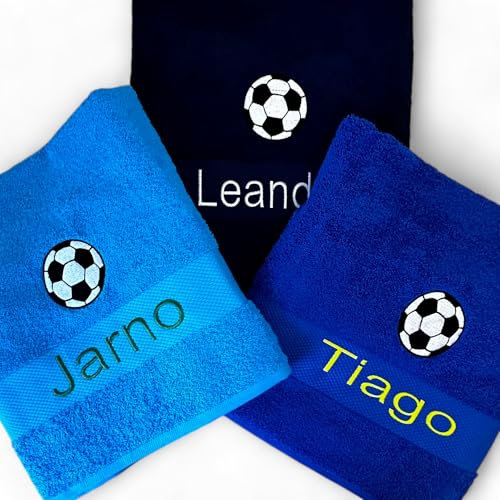 ARTHI Besticktes Handtuch mit Fußball & Deinem Wunschtext, personalisierte Geschenkidee, Teamsport, Fußballfan, Verein, 100% Baumwolle (50x100 cm, Türkis)