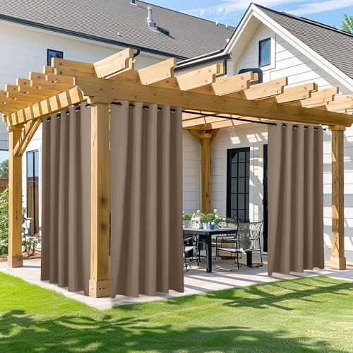 NICETOWN Outdoor Patio Curtain 84 Long, 66 Wide Gazebo Waterproof Outdoor Curtain for Deck, Summer Heat Reducing Drapes for Front Porch Pergola Garden Farmhouse, 1 Panel, Tan