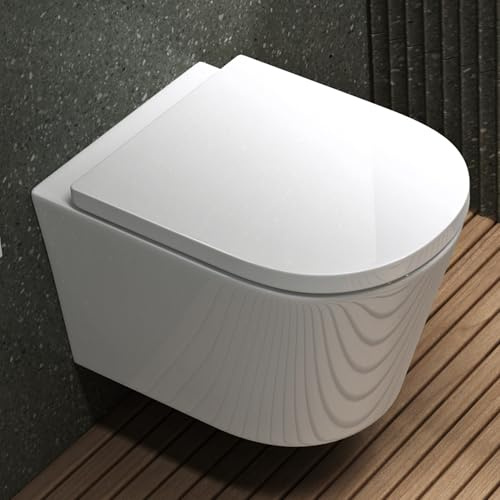 Mai & Mai Hänge-WC Wand-WC Spülrandloses-WC inkl. Softclose Sitz | Wand-Toilettenbecken Weiß aus Keramik, Wandmontage mit Absenkautomatik, Aachen108
