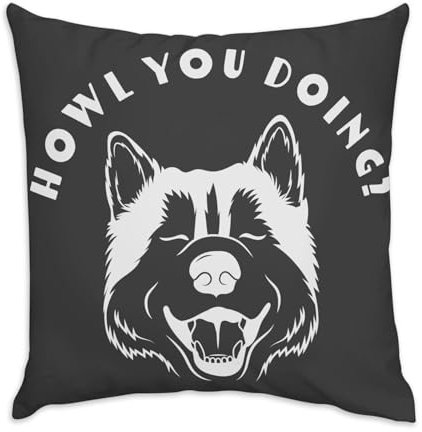Fabulous Kissen aus schwarzem Samt – Howl You Doing? Dog Pets Husky Wolf – 40 x 40 cm – samtige Haptik – Bezug und Kissen inklusive