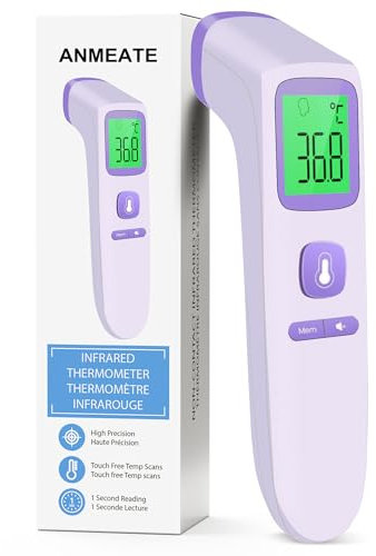 No-Touch Forehead Thermometer for Adults, Infrared Digital Thermometers for Kids, Touchless Baby Thermometer, Accurate Reading with Large Display, Mute Mode, Memory Recall, Fever Alarm (Purple)