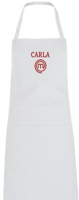 SAQUITOMAGICO Delantal Oficial Masterchef para Adulto Personalizado con tu Nombre Bordado.-Producto con Licencia Oficial.-Novedad Marzo 2021 (blanco personalizado)