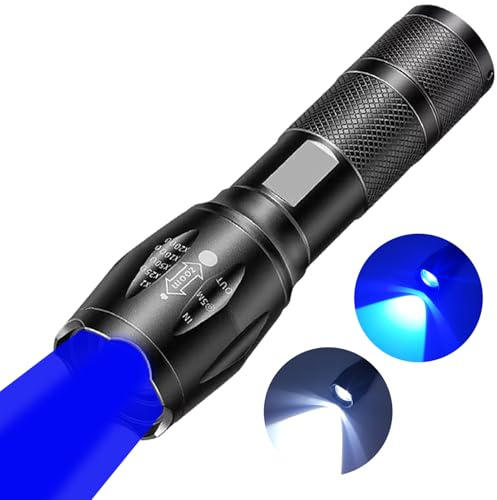 HYVCZP Rechargeable 2 in 1 Blue Flashlight, Portable Waterproof Flashlight, LED Flashlight with White and Blue Light Combination for Fishing,Maps and Nautical Charts Read