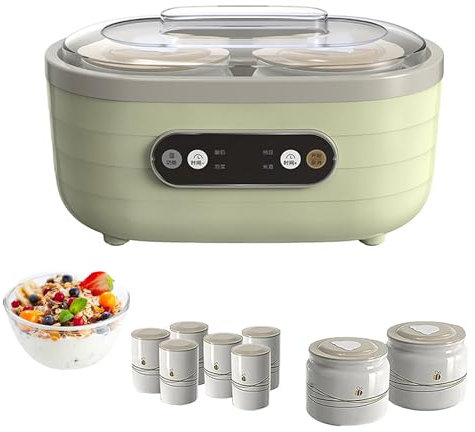Yaourtière avec affichage LED et minuteur - Petite yaourtière automatique multifonction - Temps réglable - Chauffage à température constante - Comprend 2 grandes et 6 petites tasses et 2 cuillères