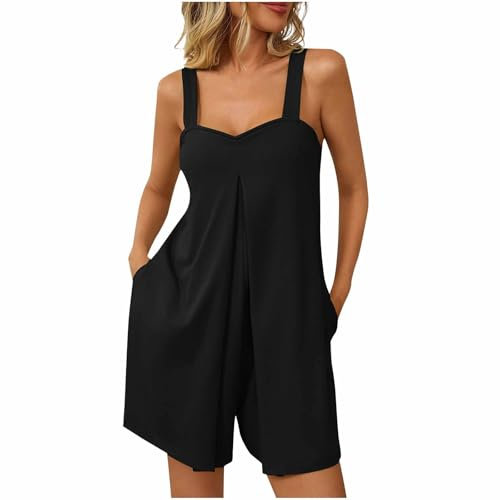 AEGJEGVD Combishort Femme Chic Mode Salopettes Femmes Shorts Combinaisons Chic Les Bretelles Pantalons Courts Combi-Short Casuel Romper Jumpsuit Salopette Pantalons de Poche Playsuits Pas Cher