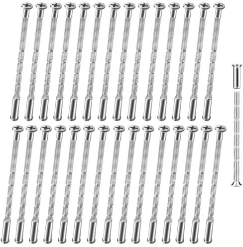 wehers M3 Door Handle Bolt Through Fixings, 30 Sets Door Handle Fixing Screw and Sleeves, Through Bolts for Door Handles, Nickel Plated Connecting Screw for Doors Cabinet Drawers
