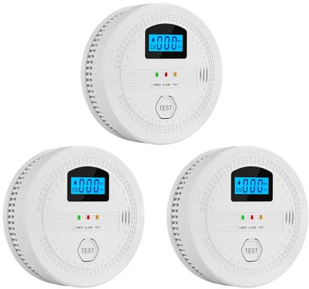 Lancoon 2 in 1 Smoke and Carbon Monoxide Detector Home CO and Smoke Alarm Combo Battery Operated with LCD Display Photoelectric Sensor Test/Silence Button Easy to Install Portable 3 Packs